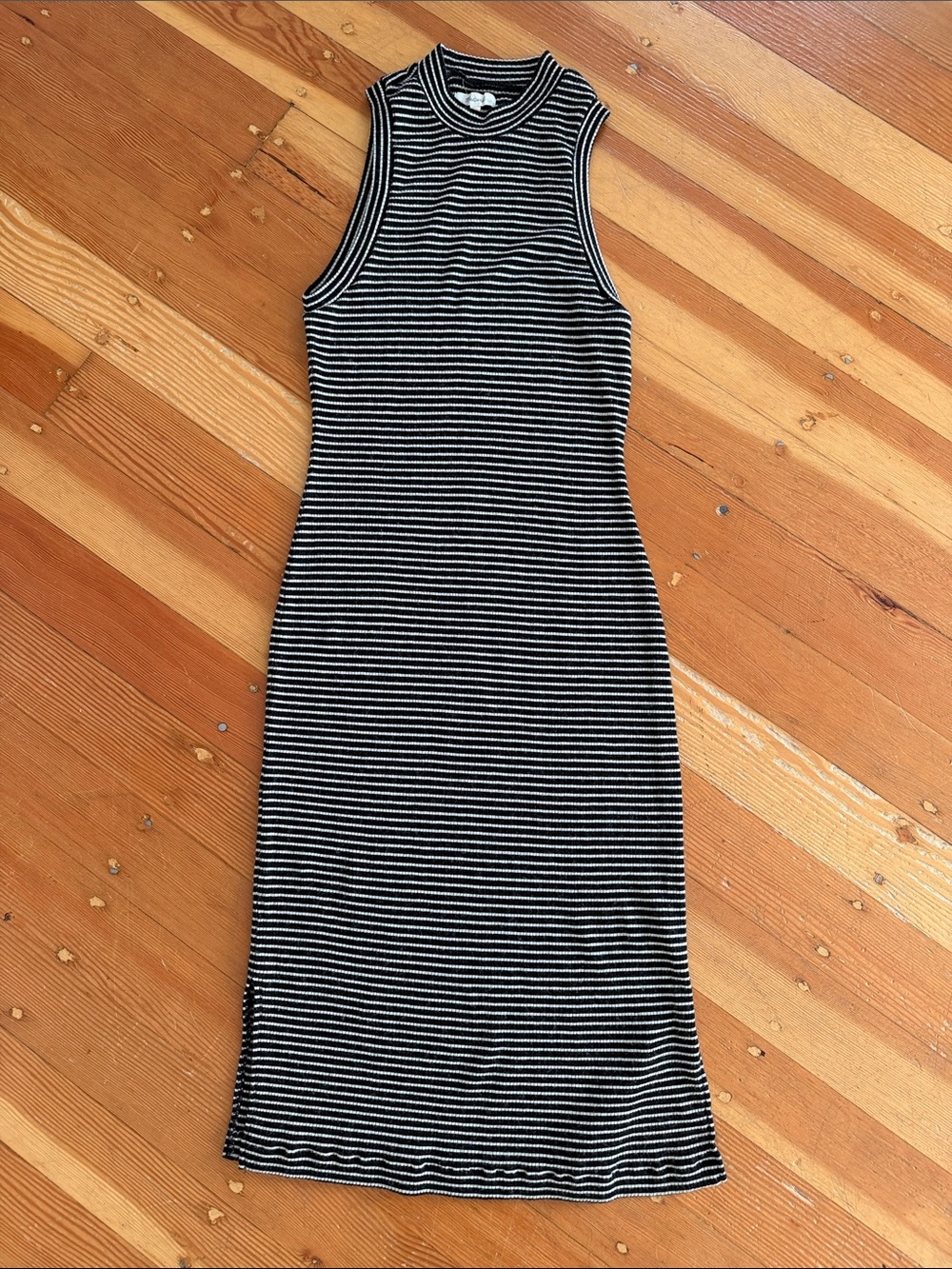 Madewell Ribbed Mockneck Midi Dress Black Stripe Size Medium
